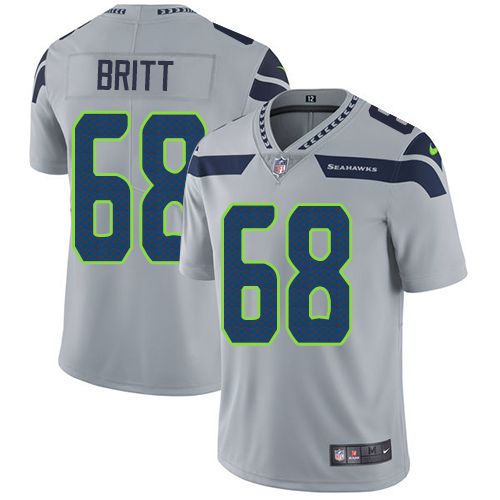 Men Seattle Seahawks #68 Justin Britt Nike Grey Vapor Limited NFL Jersey